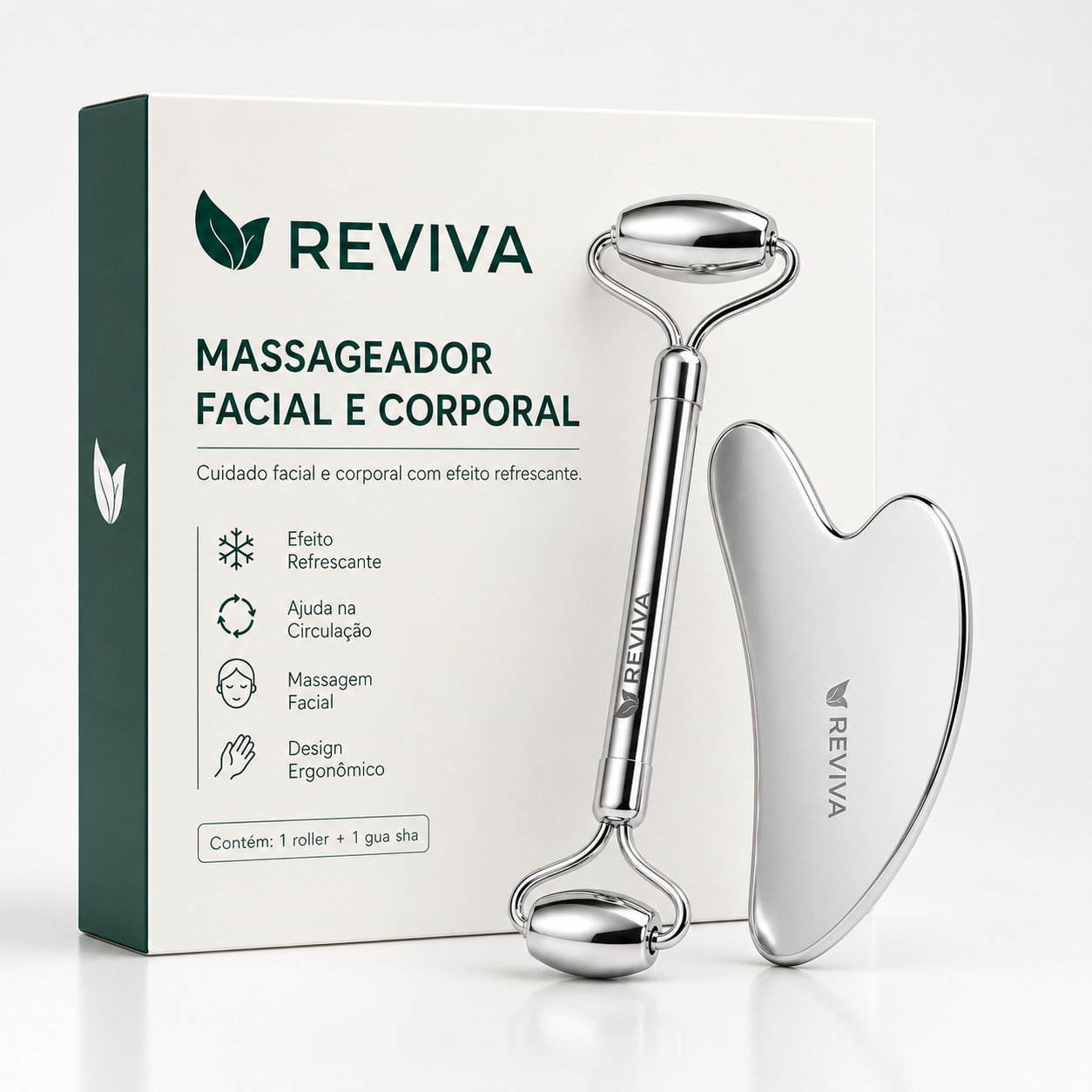 Massageador de Drenagem Inox (Roller + Gua Sha)